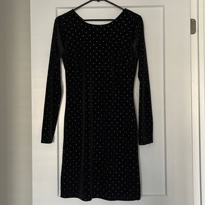 Black Velvet Studded Long Sleeve Mini Dress - Dex